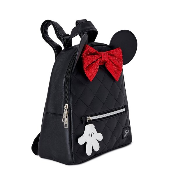 NWT Disney Minnie Mouse Quilted Mini Backpack Black Red Bow Vegan Leather NEW - Picture 5 of 15